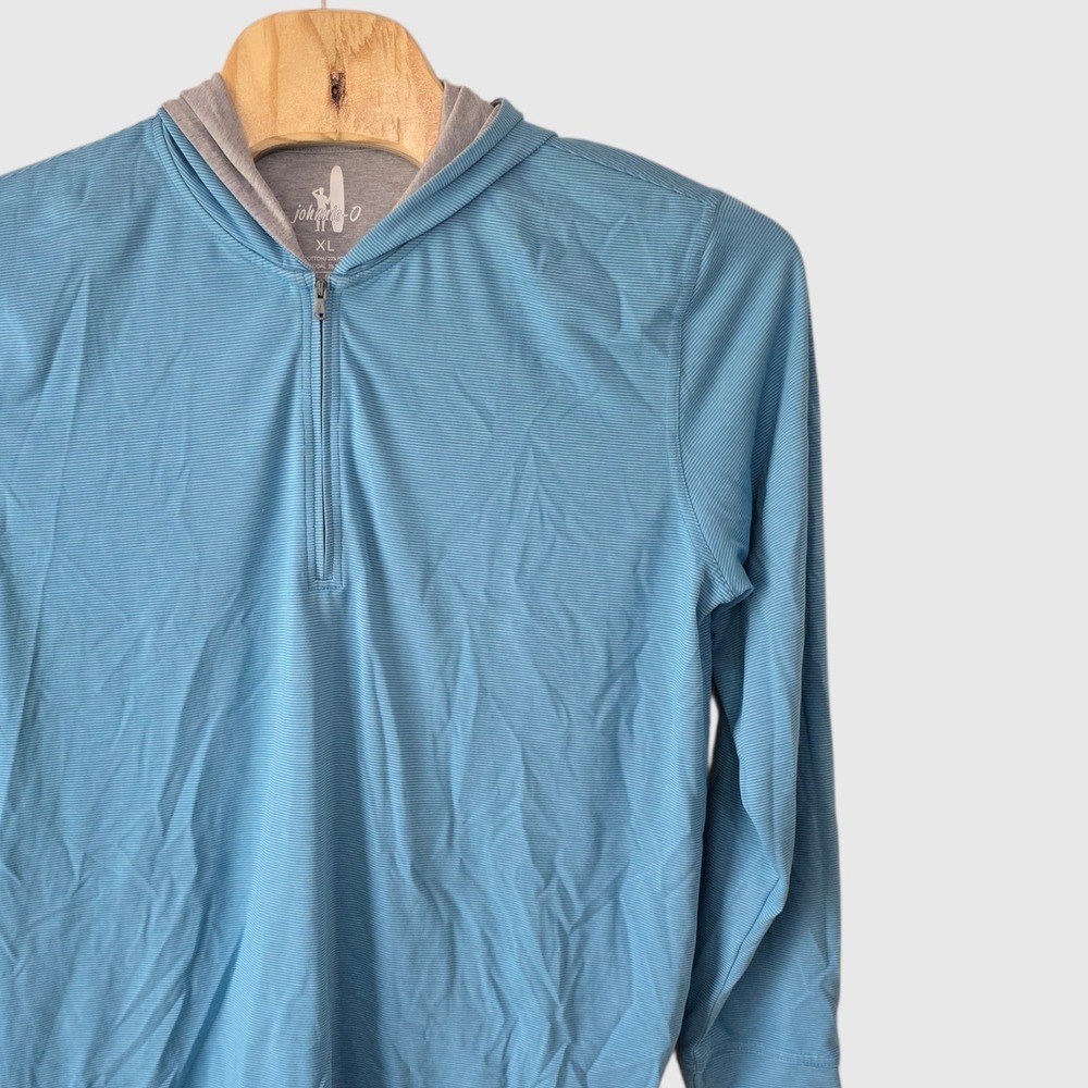 Johnnie-O Mens XL Blue Micro Stripe Quarter Zip Hoodie Long Sleeve Pullover